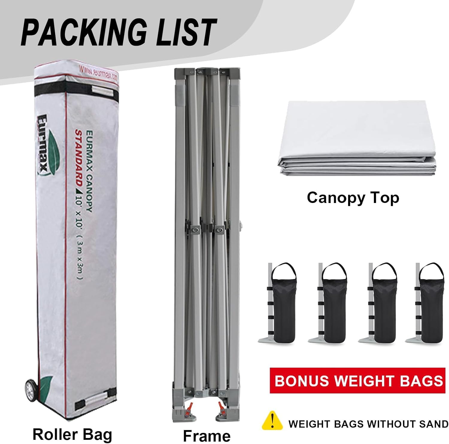 Eurmax USA Standard 10x10ft Patio Pop Up Canopy Tent for Outdoor Events Commercial Instant Canopies with Heavy Duty Roller Bag,Bonus 4 Canopy Sand Bags (White) - Image 5