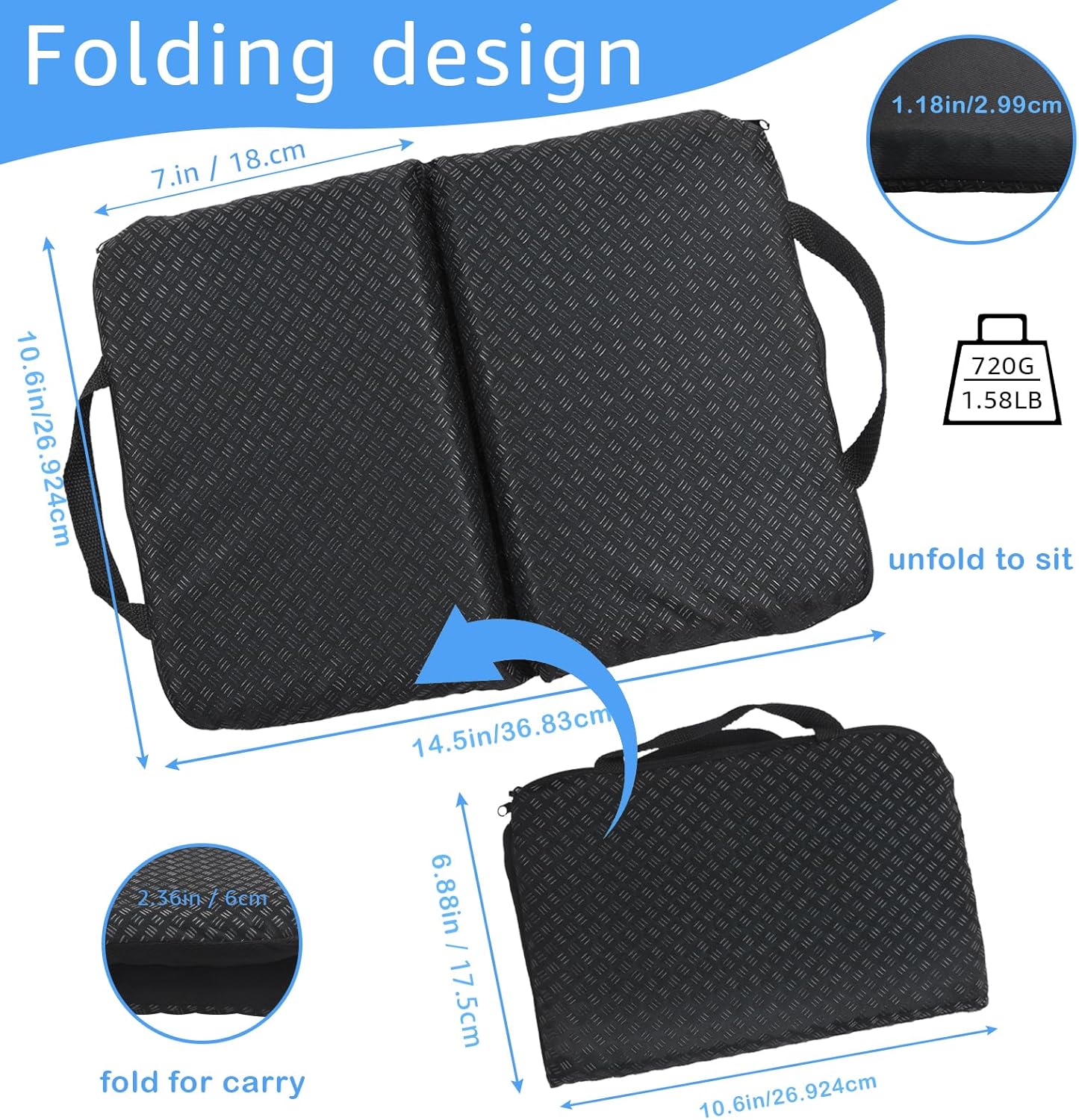 Portable Compact Seat Cushion (14.5" x 10.6") Foldable Travel Cushion, for Airplane Seats, Camping, Stadium, Cinema, Garden Benches Seat Cushion - Image 3