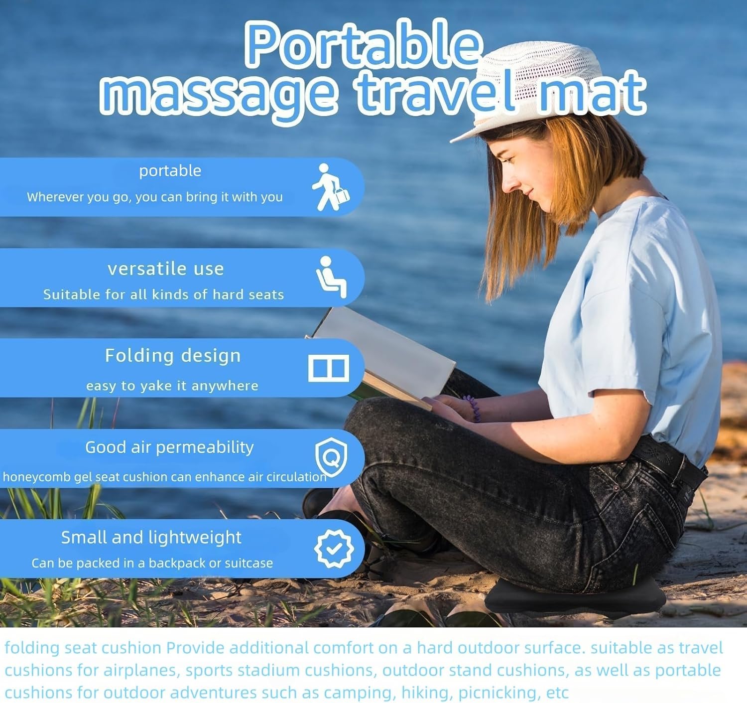 Portable Compact Seat Cushion (14.5" x 10.6") Foldable Travel Cushion, for Airplane Seats, Camping, Stadium, Cinema, Garden Benches Seat Cushion - Image 6