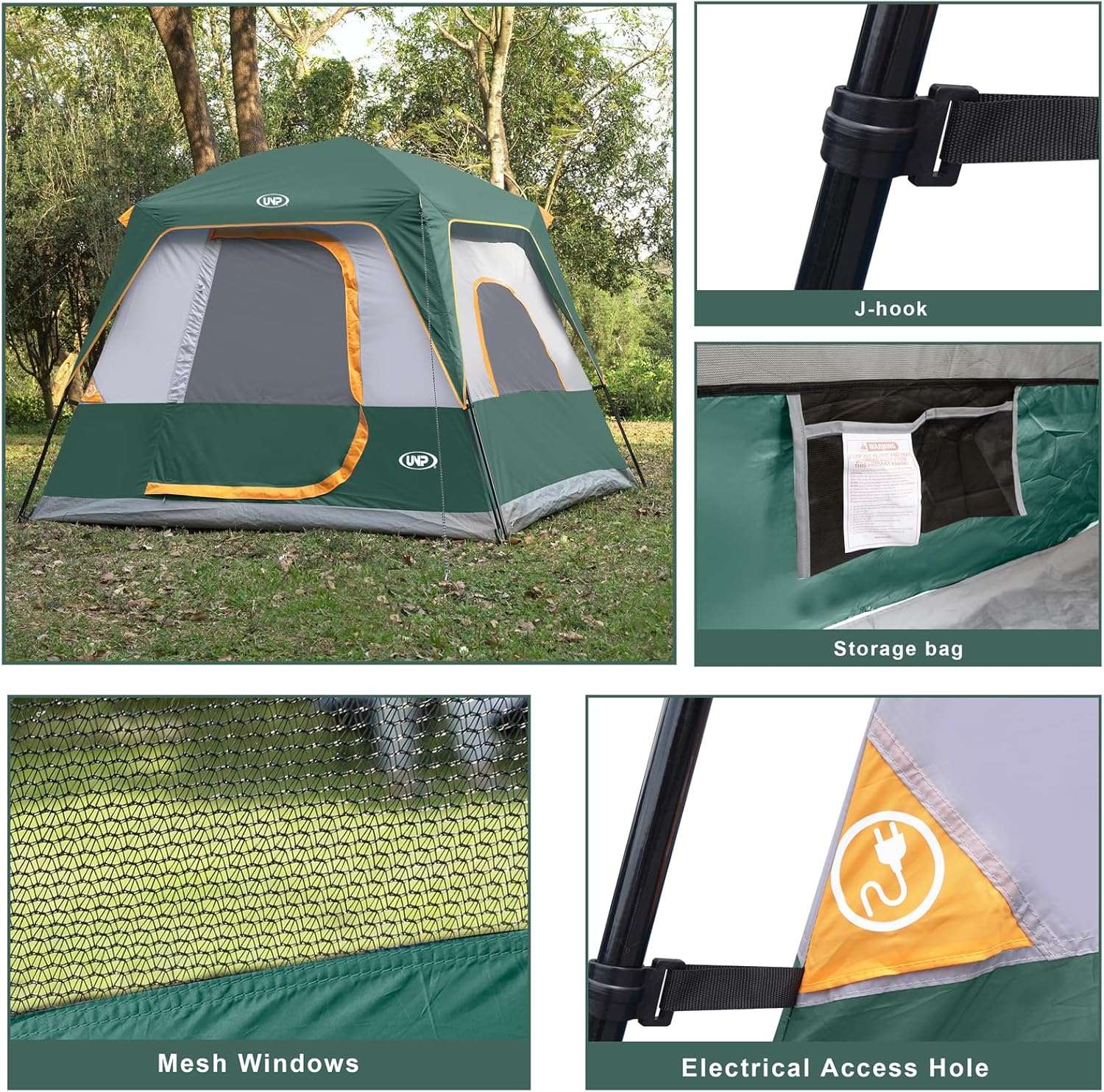 UNP 2/4/6/8 Person Tent, Portable Cabin Tent, Camping Tent 4-Person Easy Set Up, Waterproof with Top Rainfly for Outdoor Camping/Hiking - Image 4