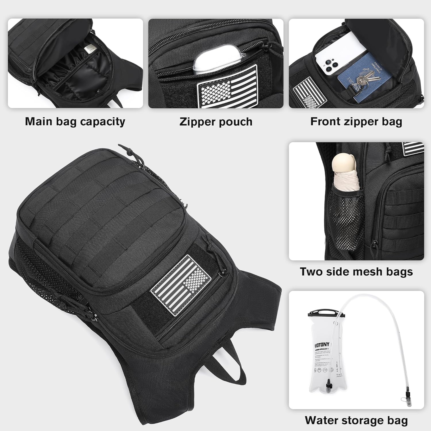 wotony Hydration Backpack with Water Bladder for Hiking Tactical Hydration Pack for Men Women Molle Water Backpack for Hiking - Image 6